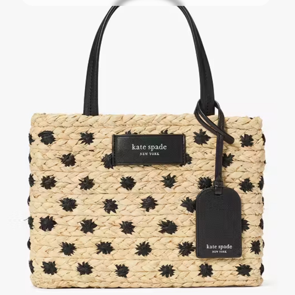Kate Spade Elegant Beige Canvas Tote Bag with Spacious Interior